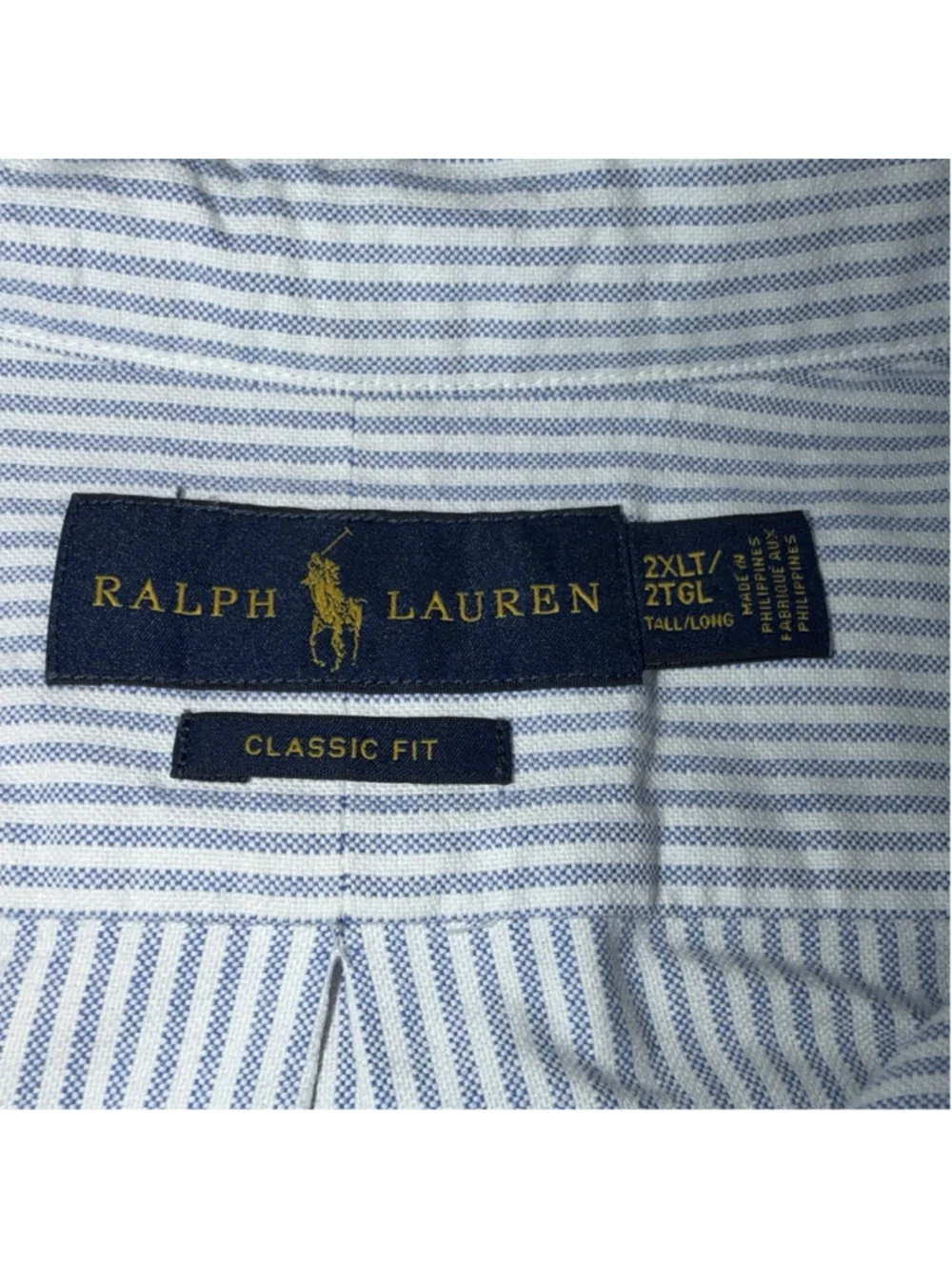 Polo Ralph Lauren Men's 2XLT Blue White Striped Long Sleeve Oxford Shirt